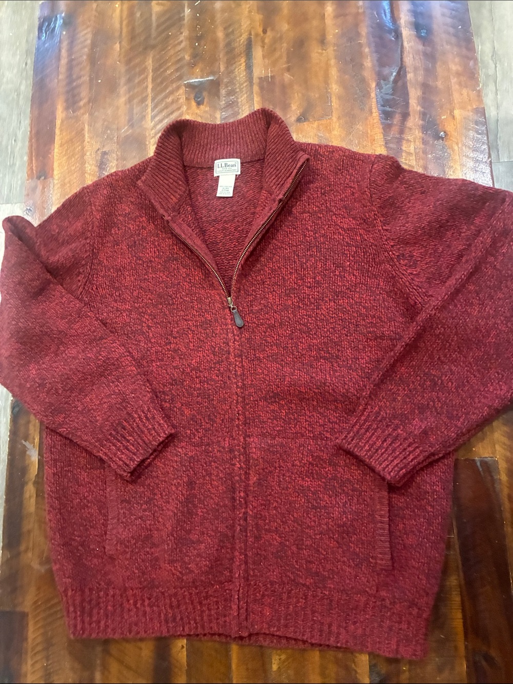L.L. Bean red black lambswool zip up sweater XL